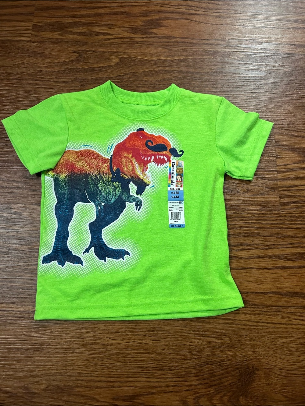 Garanimals Lime Green Short Sleeve Tee with Colorful Dinosaur Graphic